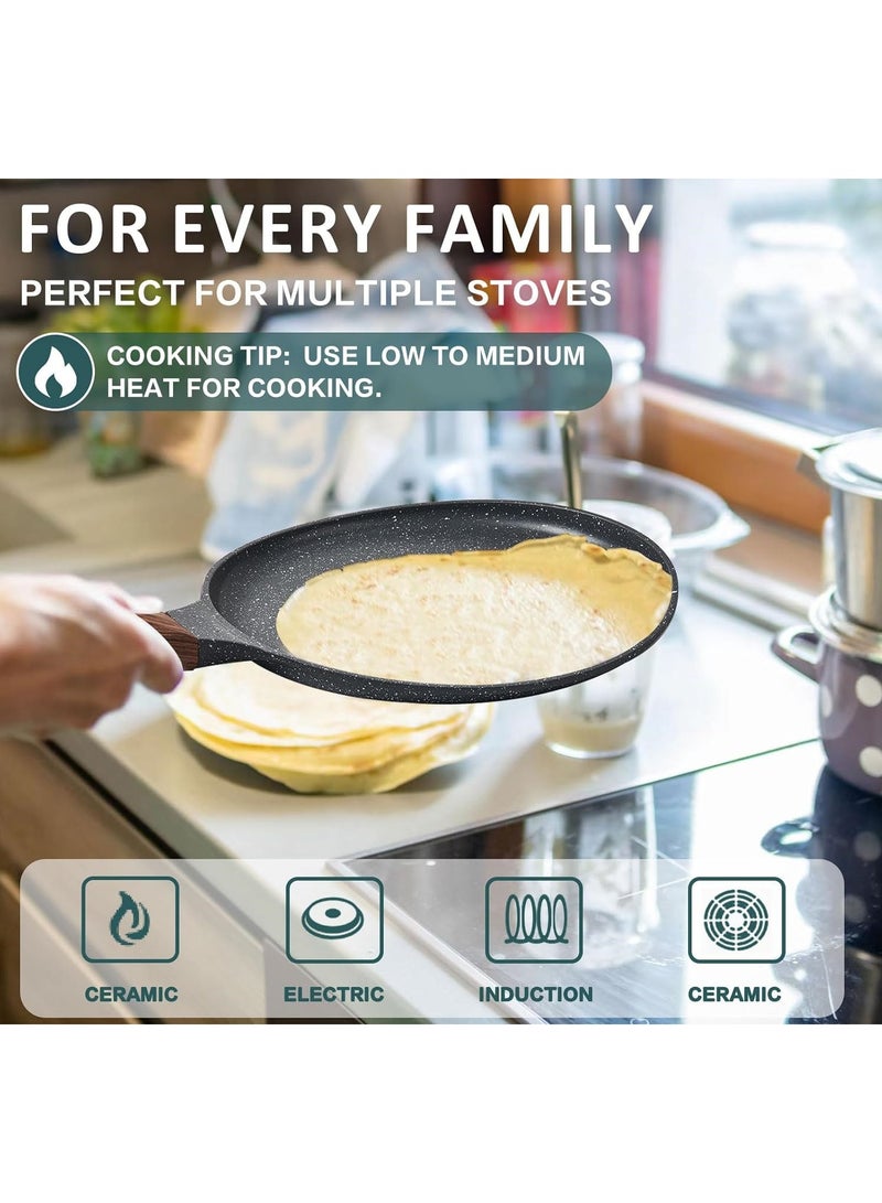 Nonstick Crepe Pan, Swiss Granite Coating Dosa Pan Pancake Flat Skillet Tawa Griddle 26.5cm with Stay-Cool Handle, Induction Compatible Gass - Image 4